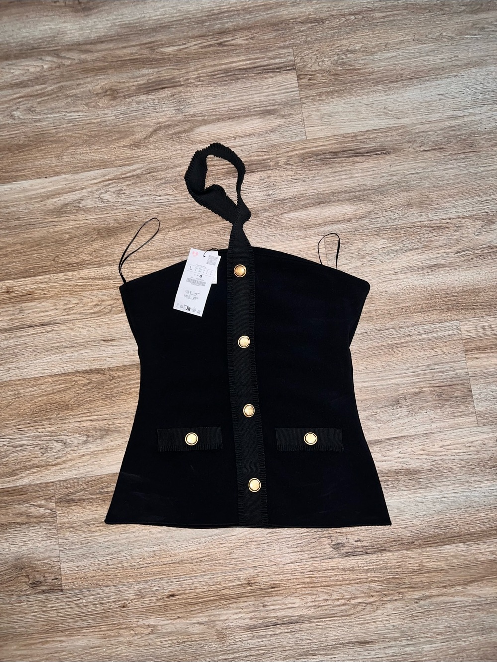 Zara Black Halter Button-Front Top with Gold Buttons
